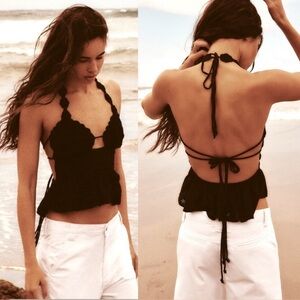 NWT Zara Eyelet Crochet Halter Top